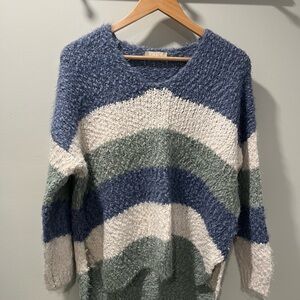 Altar'd State V-Neck Sweater - Blue, Green, and White